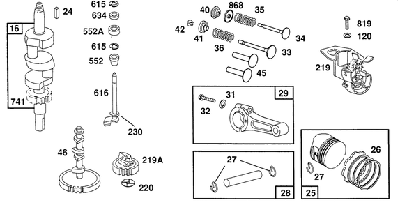 Piston Group, Gears Diagram and Parts List for 400707-0102-XX  Briggs and Stratton Engine